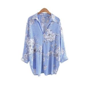 Zara Striped Floral Shirt Sz L